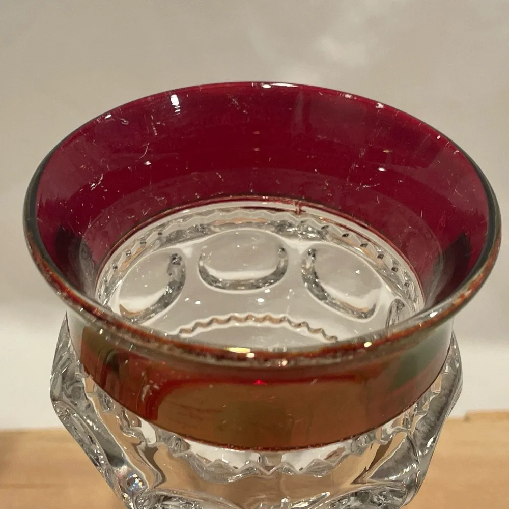 ☀️2/$20 Pair (2) Tiffin Ruby Red Kings Crown Thumbprint Cordials Small Goblets